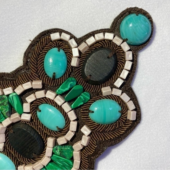 STELLA & DOT Cortez Cuff Turquoise, Green Glass, Brown Leather One Size (EUC) - Picture 5 of 14